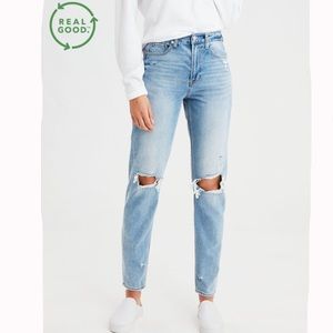 high waisted destressed mom jeans
